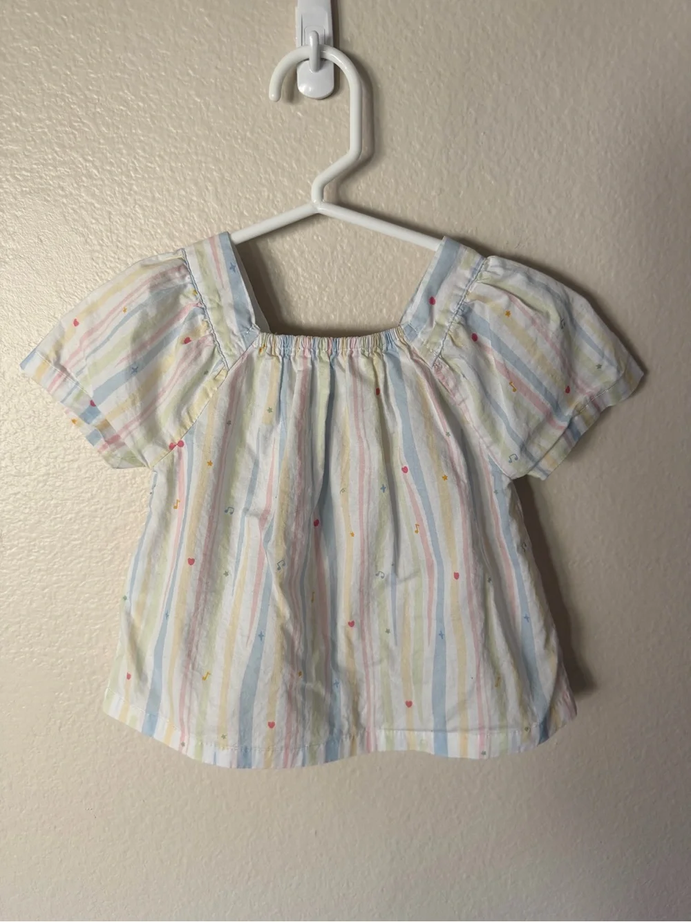 Toddler Pastel Stripe Puff Sleeve Top - White